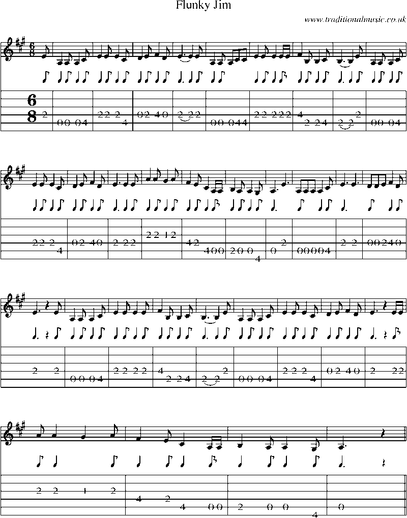 Guitar Tab and Sheet Music for Flunky Jim