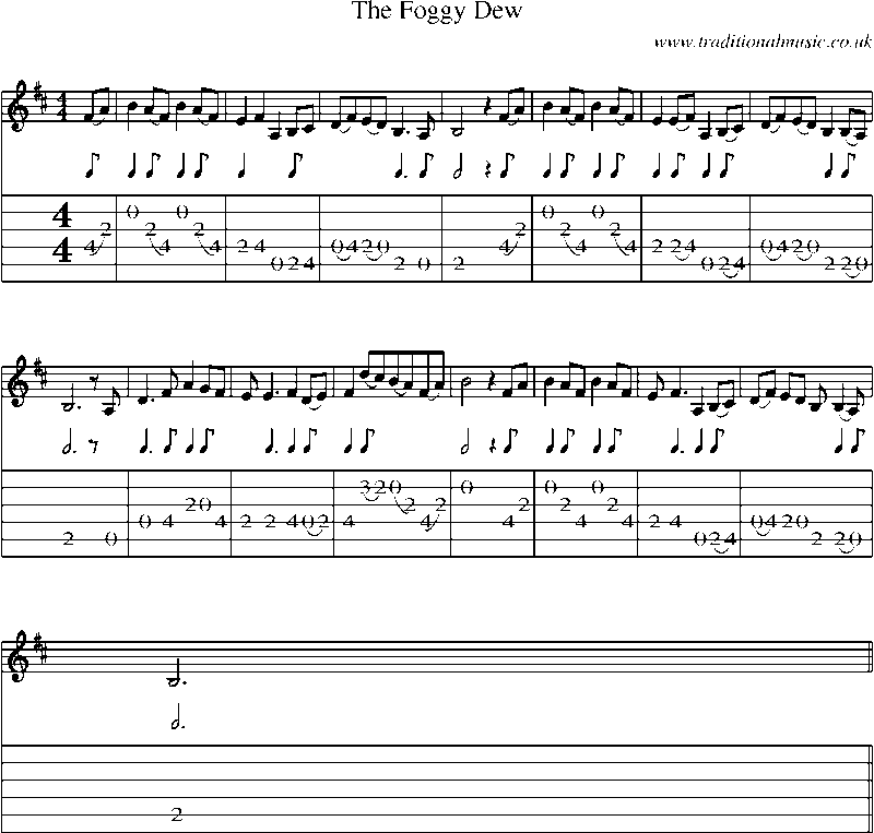 Guitar Tab and Sheet Music for The Foggy Dew(2)