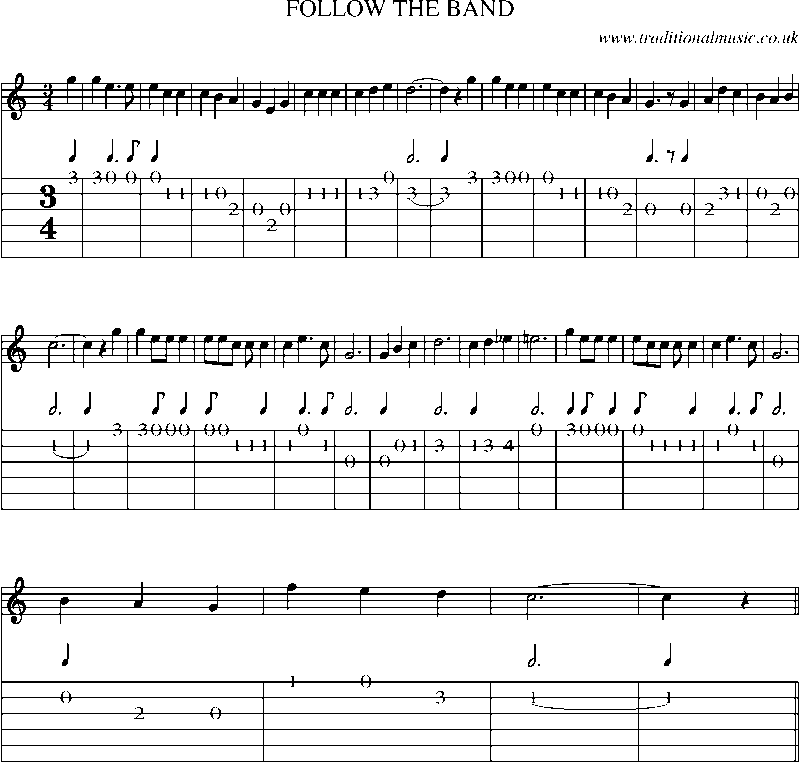Guitar Tab and Sheet Music for Follow The Band