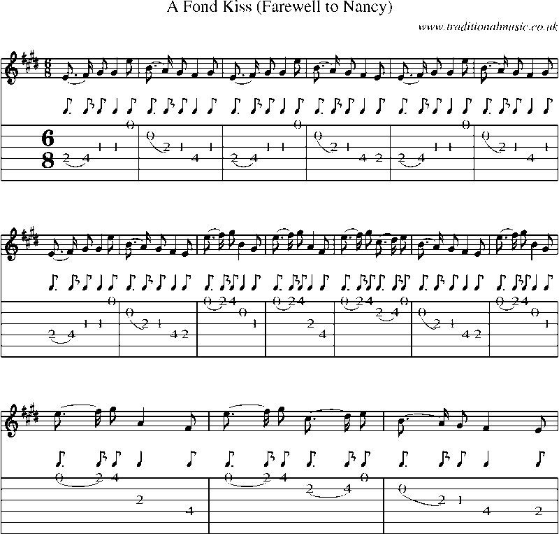 Guitar Tab and Sheet Music for A Fond Kiss (farewell To Nancy)