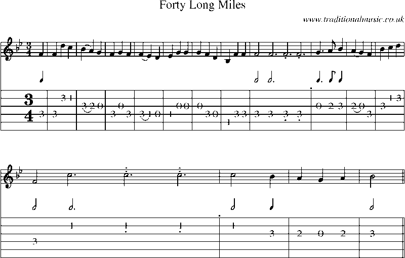 Guitar Tab and Sheet Music for Forty Long Miles