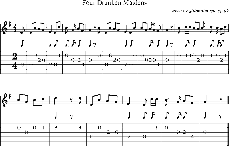 Guitar Tab and Sheet Music for Four Drunken Maidens(1)