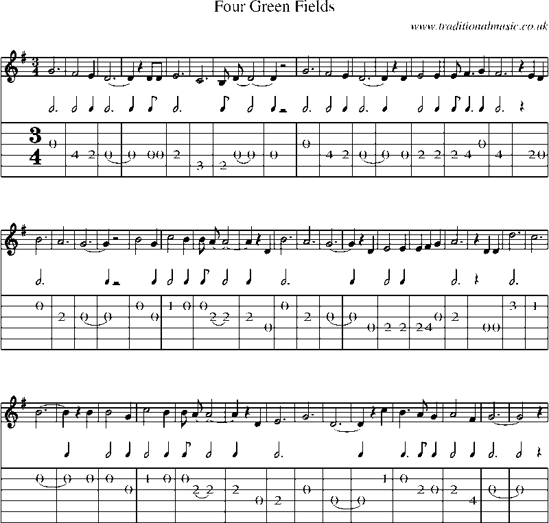Guitar Tab and Sheet Music for Four Green Fields