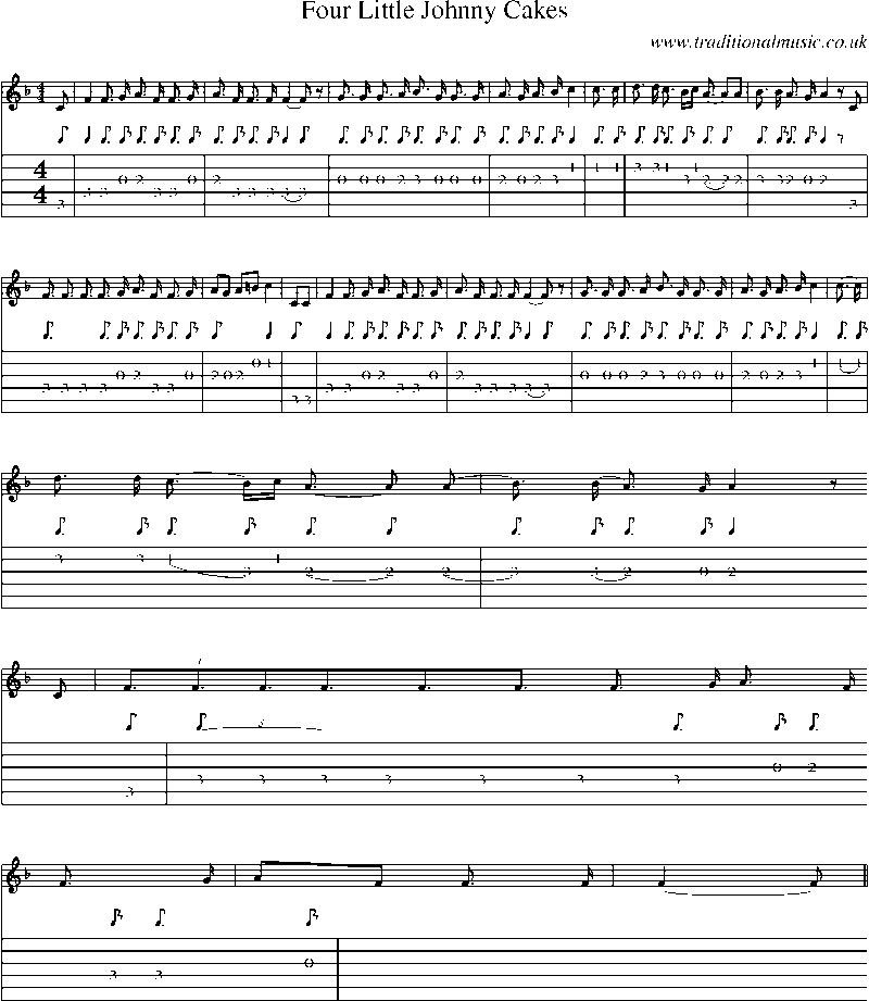 Guitar Tab and Sheet Music for Four Little Johnny Cakes
