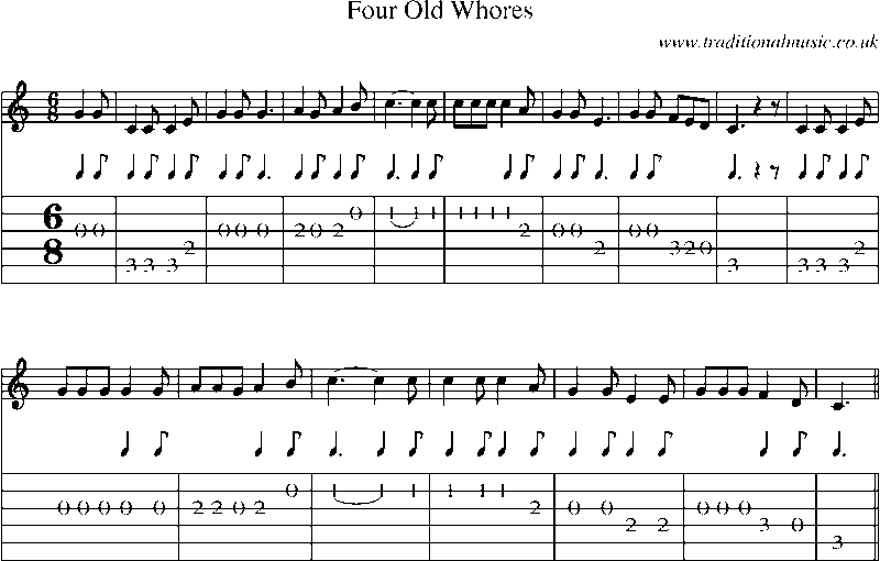 Guitar Tab and Sheet Music for Four Old Whores