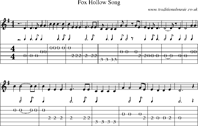 Guitar Tab and Sheet Music for Fox Hollow Song