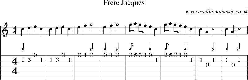 Guitar Tab and Sheet Music for Frere Jacques