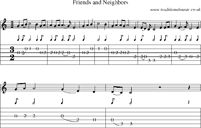 Guitar Tab and Sheet Music for Friends And Neighbors