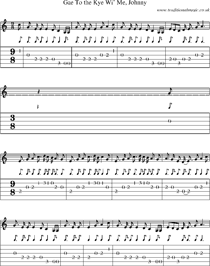 Guitar Tab and Sheet Music for Gae To The Kye Wi' Me, Johnny