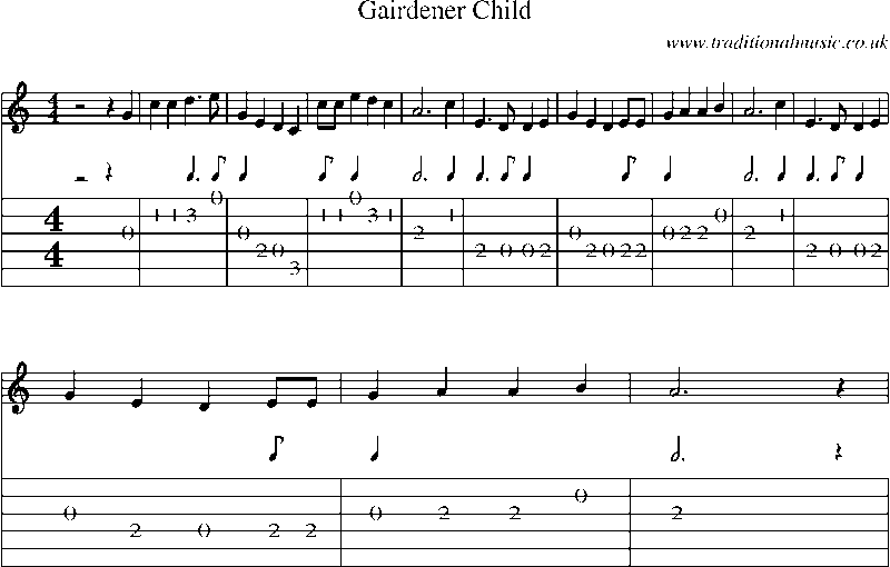 Guitar Tab and Sheet Music for Gairdener Child