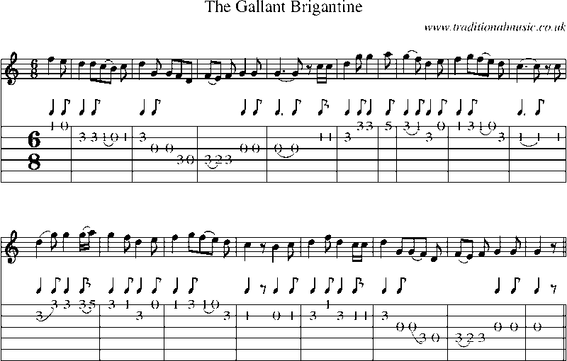 Guitar Tab and Sheet Music for The Gallant Brigantine