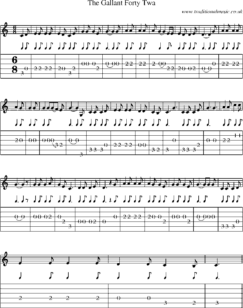 Guitar Tab and Sheet Music for The Gallant Forty Twa