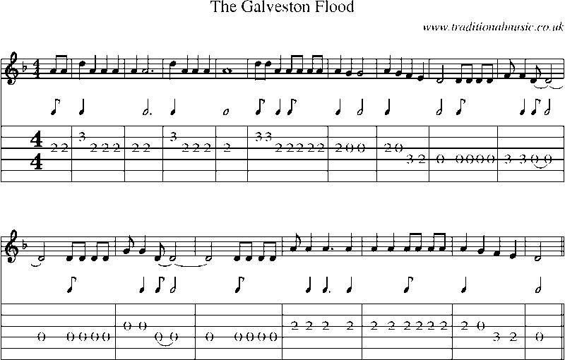 Guitar Tab and Sheet Music for The Galveston Flood