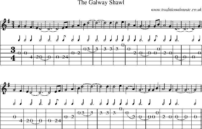 Guitar Tab and Sheet Music for The Galway Shawl