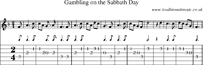 Guitar Tab and Sheet Music for Gambling On The Sabbath Day