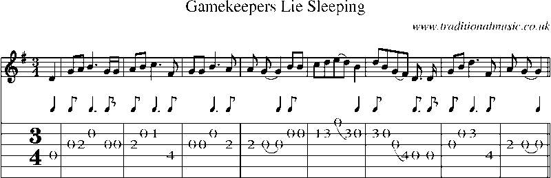 Guitar Tab and Sheet Music for Gamekeepers Lie Sleeping