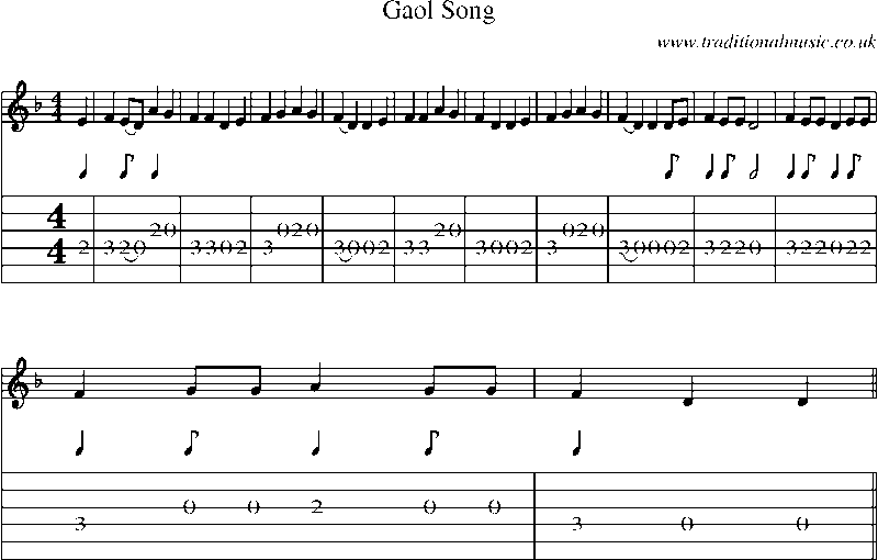 Guitar Tab and Sheet Music for Gaol Song