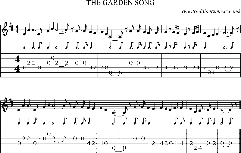 Guitar Tab and Sheet Music for The Garden Song