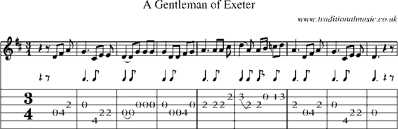 Guitar Tab and Sheet Music for A Gentleman Of Exeter
