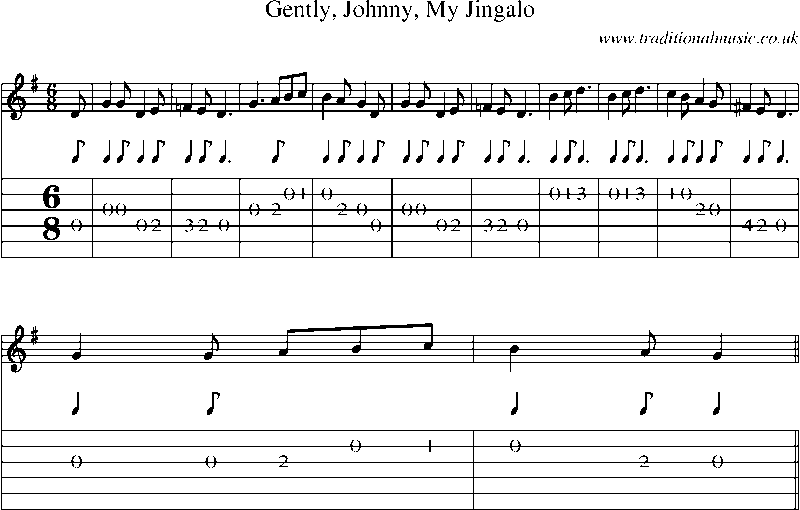 Guitar Tab and Sheet Music for Gently, Johnny, My Jingalo