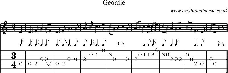 Guitar Tab and Sheet Music for Geordie