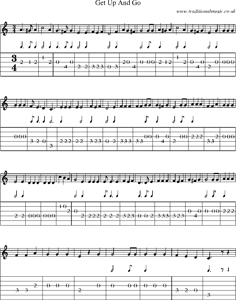 Guitar Tab and Sheet Music for Get Up And Go