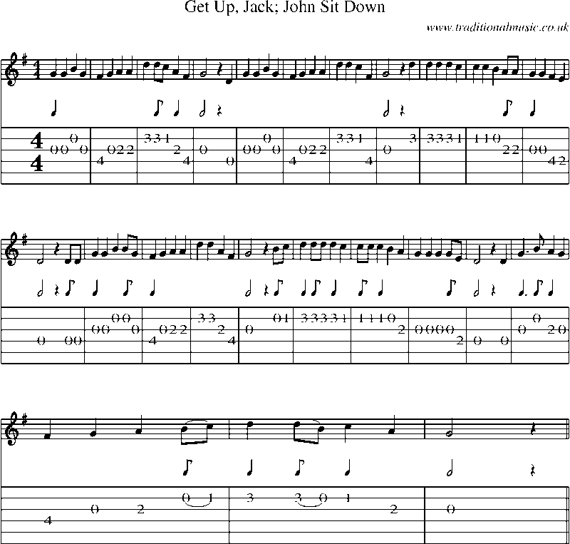 Guitar Tab and Sheet Music for Get Up, Jack; John Sit Down
