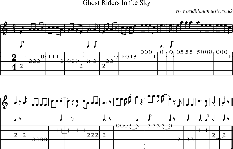Guitar Tab and Sheet Music for Ghost Riders In The Sky