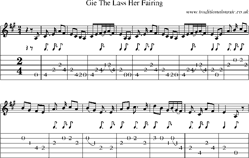 Guitar Tab and Sheet Music for Gie The Lass Her Fairing