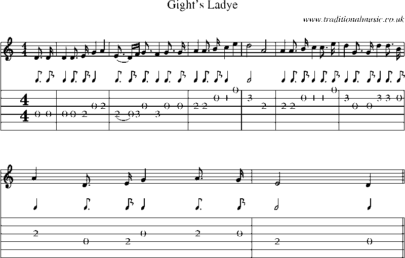 Guitar Tab and Sheet Music for Gight's Ladye