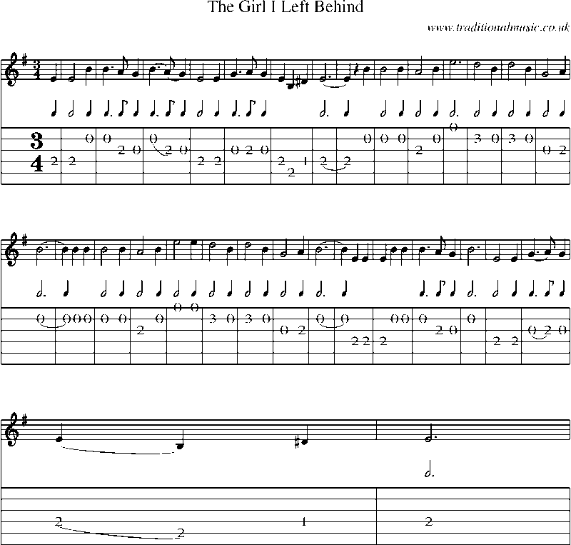 Guitar Tab and Sheet Music for The Girl I Left Behind
