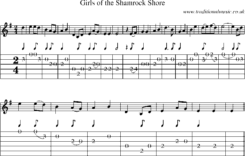 Guitar Tab and Sheet Music for Girls Of The Shamrock Shore