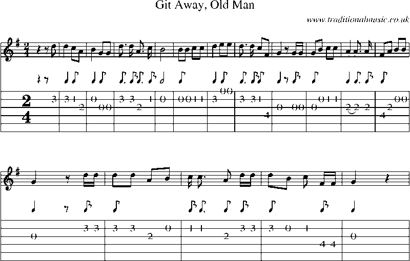 Guitar Tab and Sheet Music for Git Away, Old Man