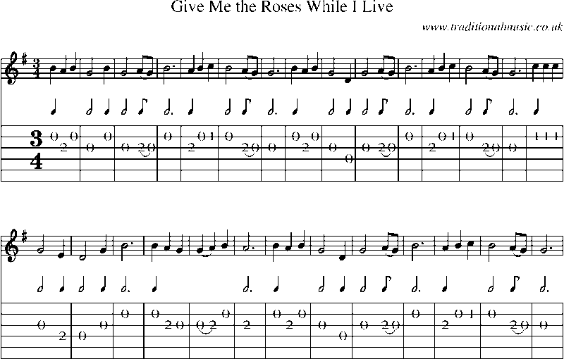 Guitar Tab and Sheet Music for Give Me The Roses While I Live