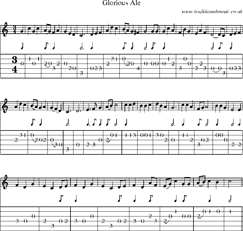Guitar Tab and Sheet Music for Glorious Ale