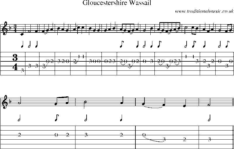 Guitar Tab and Sheet Music for Gloucestershire Wassail