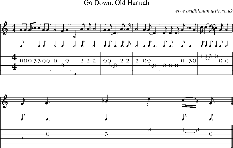 Guitar Tab and Sheet Music for Go Down, Old Hannah
