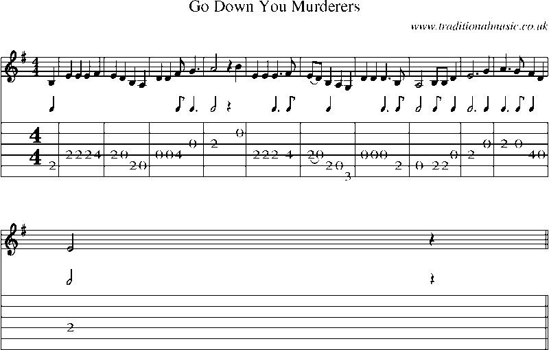 Guitar Tab and Sheet Music for Go Down You Murderers