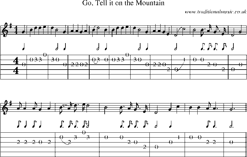 Guitar Tab and Sheet Music for Go, Tell It On The Mountain