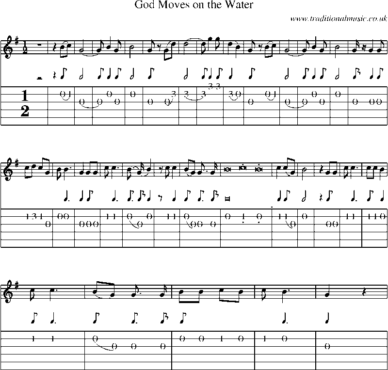 Guitar Tab and Sheet Music for God Moves On The Water