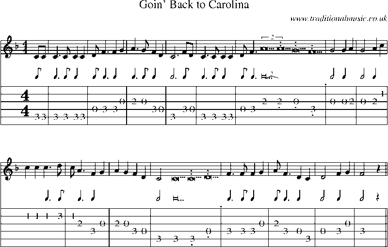 Guitar Tab and Sheet Music for Goin' Back To Carolina