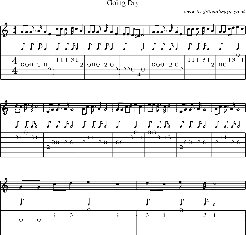 Guitar Tab and Sheet Music for Going Dry