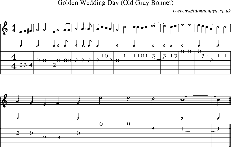 Guitar Tab and Sheet Music for Golden Wedding Day (old Gray Bonnet)