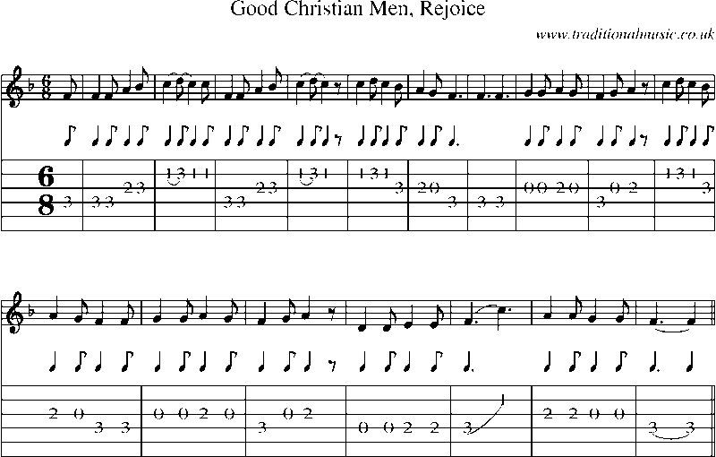 Guitar Tab and Sheet Music for Good Christian Men, Rejoice