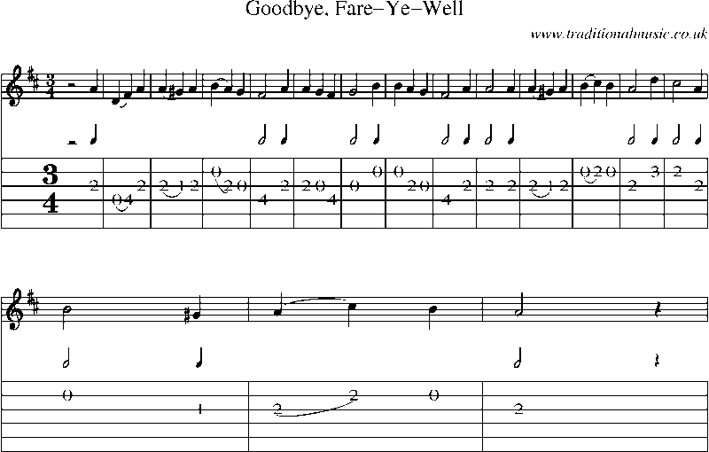 Guitar Tab and Sheet Music for Goodbye, Fare-ye-well