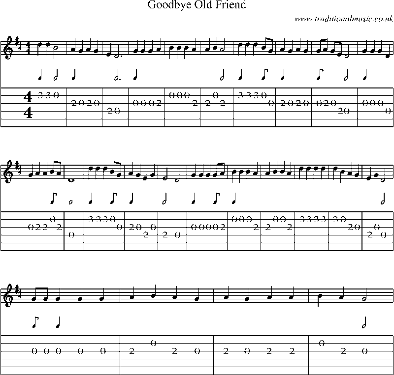Guitar Tab and Sheet Music for Goodbye Old Friend(1)