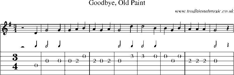 Guitar Tab and Sheet Music for Goodbye, Old Paint