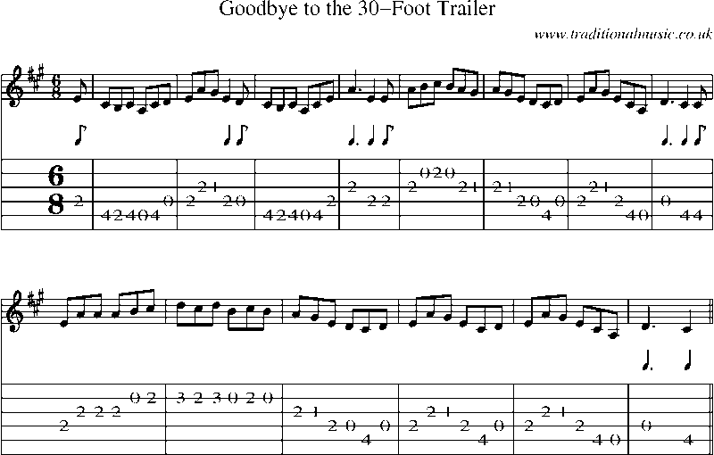 Guitar Tab and Sheet Music for Goodbye To The 30-foot Trailer