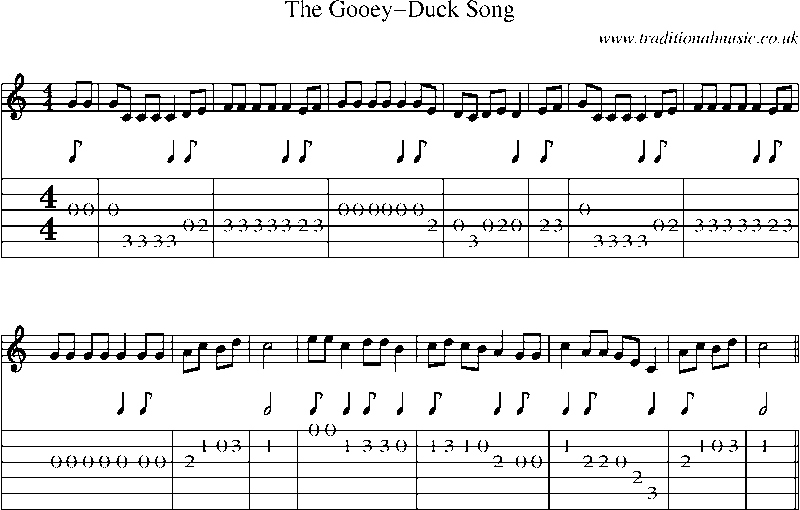 Guitar Tab and Sheet Music for The Gooey-duck Song