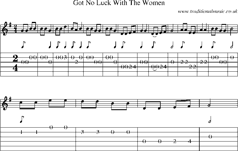 Guitar Tab and Sheet Music for Got No Luck With The Women